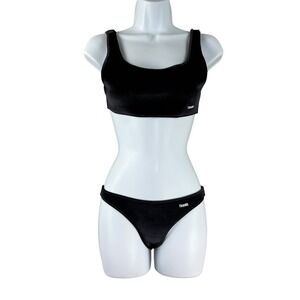 Triangl Bikini Set Womens Small Black Velvet Swimwear Beachwear‎